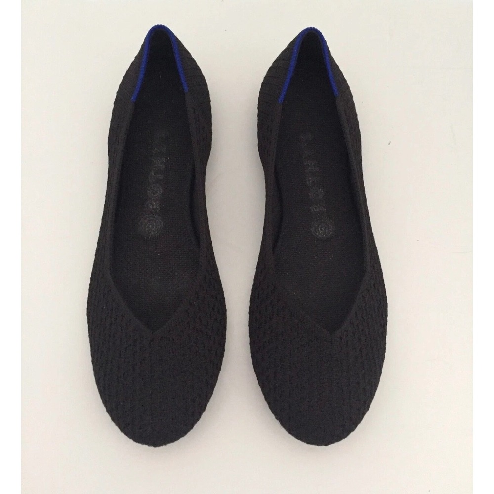 Rothys The Point Black Swiss Dot‎ Flats Size 7 001-206 Pointed Toe Shoes
